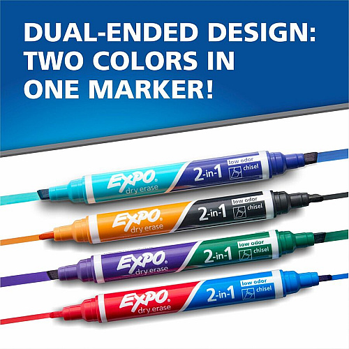 Expo 2-in-1 Dry Erase Markers Chisel Marker Point - Erasable - Assorted Ink/ - 8 / Pack (1944658A)