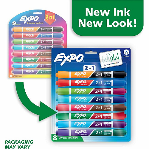 Expo 2-in-1 Dry Erase Markers Chisel Marker Point - Erasable - Assorted Ink/ - 8 / Pack (1944658A)