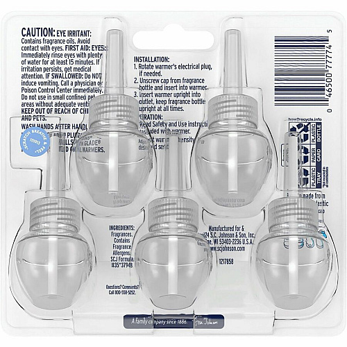 Glade PlugIns Refill Oil - 3.3 fl oz (0.1 quart) - Clean Linen - 50 Day - Long Lasting, Phthalate-free, Formaldehyde-free, Nitro Musk Free - 5 / Pack (375682)