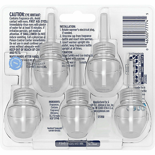 Glade PlugIns Refill Oil - 3.3 fl oz (0.1 quart) - Clean Linen - 50 Day - Long Lasting, Phthalate-free, Formaldehyde-free, Nitro Musk Free - 5 / Pack (375682)