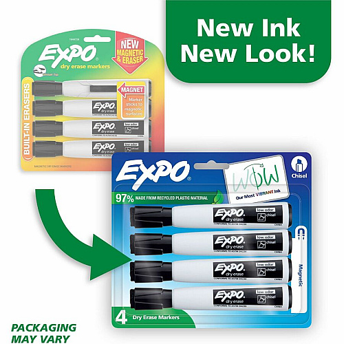 Expo Magnetic Dry-erase Marker Chisel Marker Point - Erasable - Black Ink/ - 4 / Pack (1944729A)