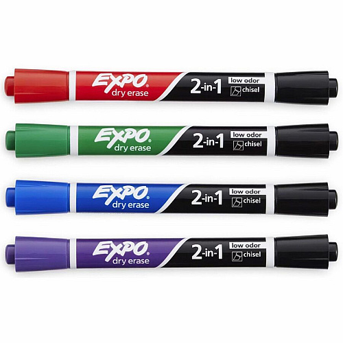 Expo 2-in-1 Dry Erase Markers Chisel Marker Point - Erasable - Assorted Ink/ - 4 / Pack (1944655A)