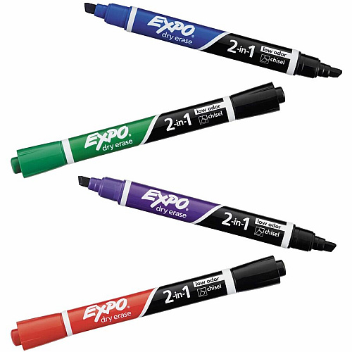 Expo 2-in-1 Dry Erase Markers Chisel Marker Point - Erasable - Assorted Ink/ - 4 / Pack (1944655A)