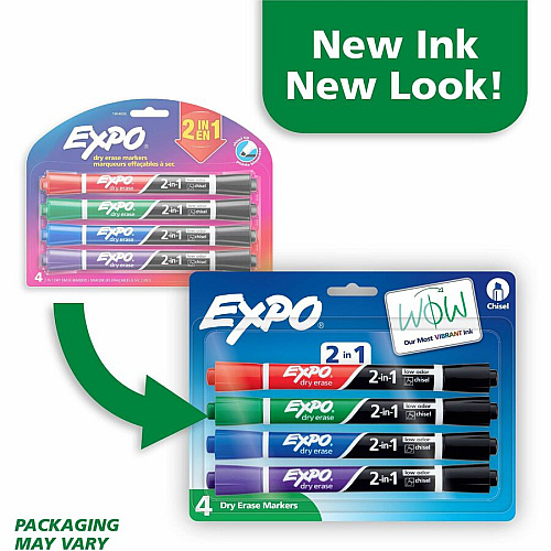 Expo 2-in-1 Dry Erase Markers Chisel Marker Point - Erasable - Assorted Ink/ - 4 / Pack (1944655A)