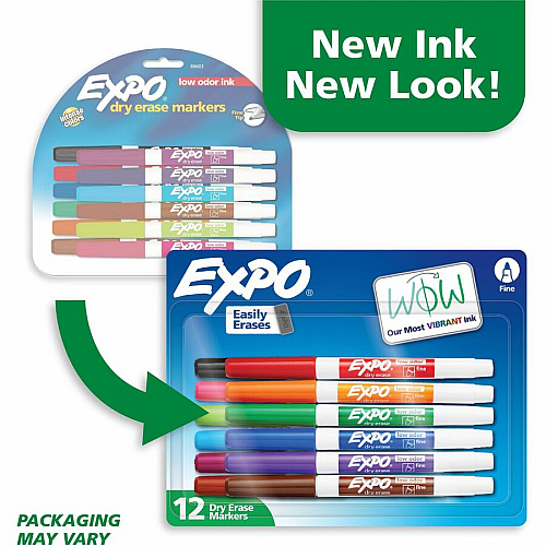 Expo Low-Odor Dry Erase Markers Fine Marker Point - Erasable - Assorted Ink - Dry - 12 / Set (86603B)