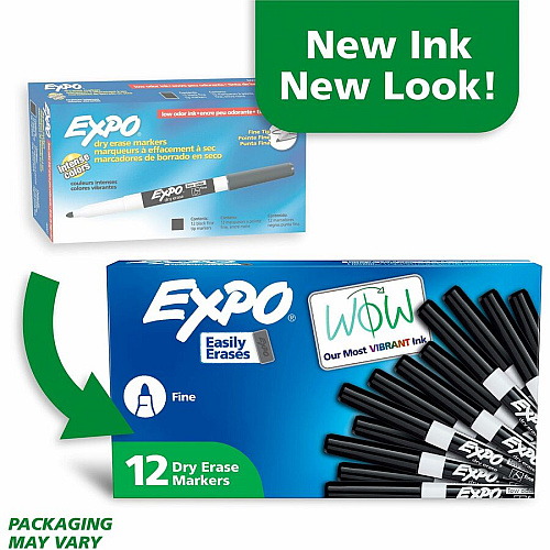 Expo Low-Odor Dry Erase Markers Fine Marker Point - Erasable - Black Ink - Dry - 1 Dozen (86001A)