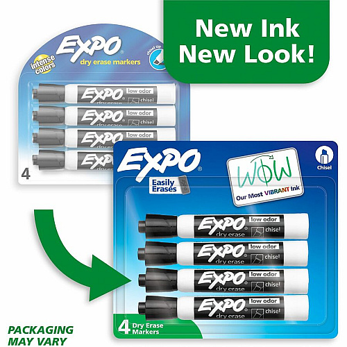 Expo Dry Erase Chisel Tip Markers Chisel Marker Point - Erasable - Black Ink - Dry - 4 / Pack (80661A)