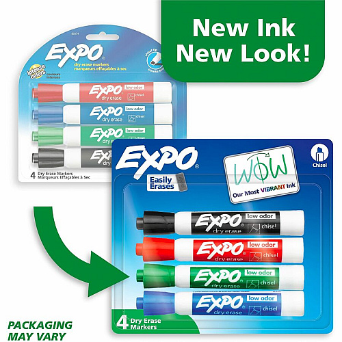 Expo Dry Erase Markers Chisel Marker Point - Erasable - Assorted Ink - Dry - 4 / Set (80174A)