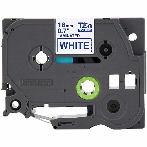 P-touch Label Tape x 45/64" Width x 26 1/5 ft Length - Tape - Thermal - Blue on White - Water Resistant - Laminated - Chemical Resistant, Abrasion Resistant, Temperature Resistant, Fade Resistant, Easy Peel, Split Backing, Durable, Strong Adhesi (TZE243G)