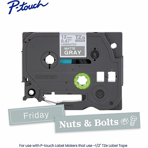 Brother Label Tape x 15/32" Width - Tape - Permanent Adhesive - Matte Gray - Water Resistant - Laminated - Abrasion Resistant, Fade Resistant, Damage Resistant, Chemical Resistant - 1 Each (TZEML35G)