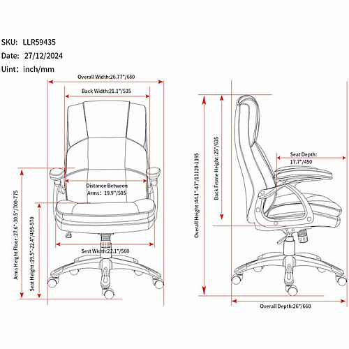 Lorell Black Base High-back Chair PU Leather Seat Material - PU Leather Back Material - High Back - 5-star Base - Black - Leather - Armrest - 1 Each (59435)