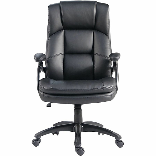 Lorell Black Base High-back Chair PU Leather Seat Material - PU Leather Back Material - High Back - 5-star Base - Black - Leather - Armrest - 1 Each (59435)