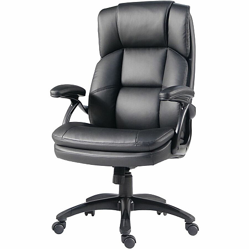 Lorell Black Base High-back Chair PU Leather Seat Material - PU Leather Back Material - High Back - 5-star Base - Black - Leather - Armrest - 1 Each (59435)