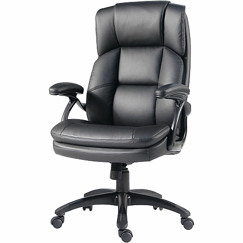 Lorell Black Base High-back Chair PU Leather Seat Material - PU Leather Back Material - High Back - 5-star Base - Black - Leather - Armrest - 1 Each (59435)
