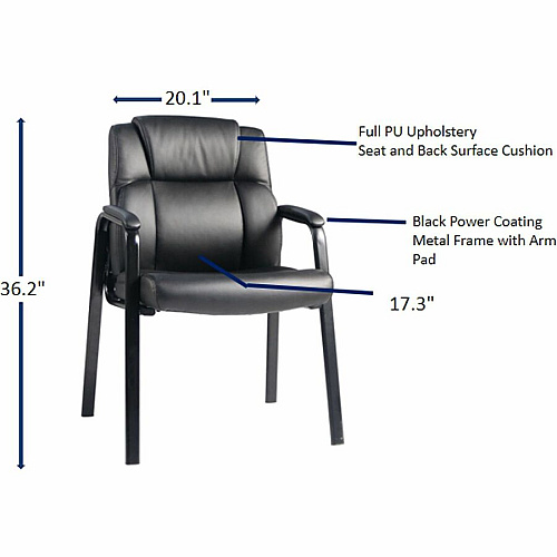 Lorell Cushioned Low-Back Guest Chair Polyurethane Seat Material - Polyurethane Back Material - Steel Frame Material - Low Back - Four-legged Base - Black - Vinyl - Armrest - 1 Each (59436)