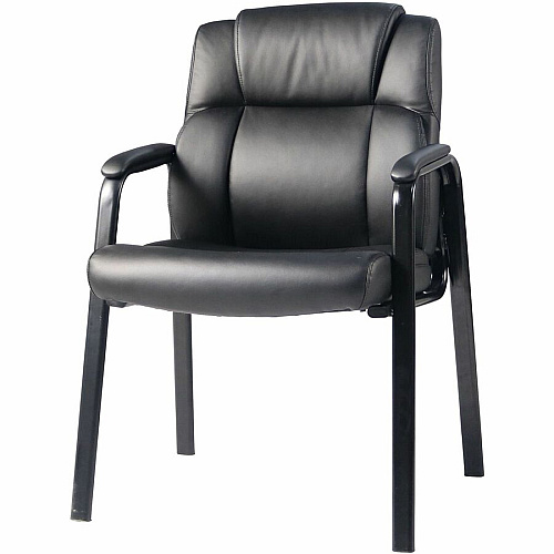 Lorell Cushioned Low-Back Guest Chair Polyurethane Seat Material - Polyurethane Back Material - Steel Frame Material - Low Back - Four-legged Base - Black - Vinyl - Armrest - 1 Each (59436)