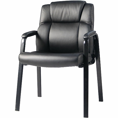 Lorell Cushioned Low-Back Guest Chair Polyurethane Seat Material - Polyurethane Back Material - Steel Frame Material - Low Back - Four-legged Base - Black - Vinyl - Armrest - 1 Each (59436)