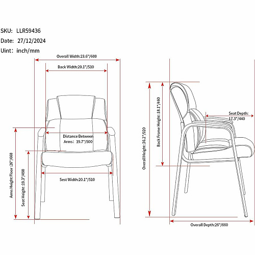 Lorell Cushioned Low-Back Guest Chair Polyurethane Seat Material - Polyurethane Back Material - Steel Frame Material - Low Back - Four-legged Base - Black - Vinyl - Armrest - 1 Each (59436)