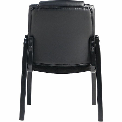 Lorell Cushioned Low-Back Guest Chair Polyurethane Seat Material - Polyurethane Back Material - Steel Frame Material - Low Back - Four-legged Base - Black - Vinyl - Armrest - 1 Each (59436)