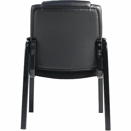 Lorell Cushioned Low-Back Guest Chair Polyurethane Seat Material - Polyurethane Back Material - Steel Frame Material - Low Back - Four-legged Base - Black - Vinyl - Armrest - 1 Each (59436)
