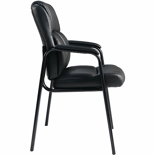 Lorell Cushioned Low-Back Guest Chair Polyurethane Seat Material - Polyurethane Back Material - Steel Frame Material - Low Back - Four-legged Base - Black - Vinyl - Armrest - 1 Each (59436)