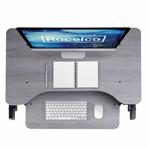 Rocelco Standing Desk Converter 30 lb Load Capacity - 16.75" Height x 32" Width x 23.60" Depth - Desk - Gray Wood Grain - For Monitor, Keyboard, Notebook - Scratch Resistant Pad, Sturdy, Handle, Ergonomic, Retractable, Keyboard Tray - 1 Each (RADRG)
