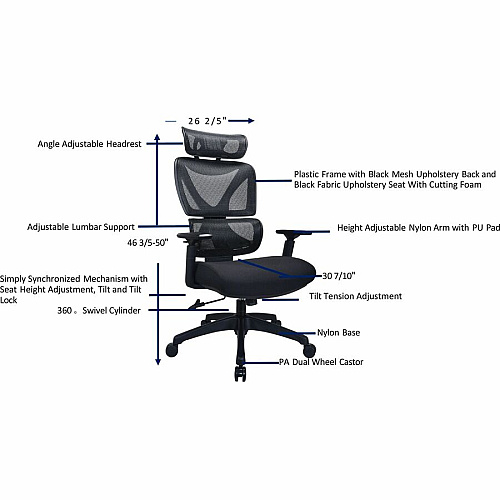 Lorell High-back Mesh Chair Foam, Fabric Seat Material - Mesh Back Material - High Back - 5-star Base - Black - Armrest - 1 Each (84397)