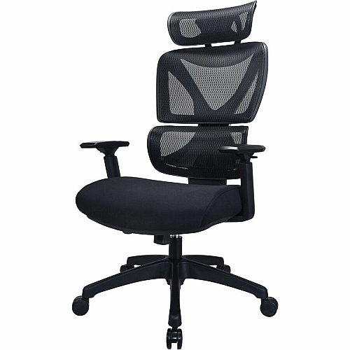 Lorell High-back Mesh Chair Foam, Fabric Seat Material - Mesh Back Material - High Back - 5-star Base - Black - Armrest - 1 Each (84397)