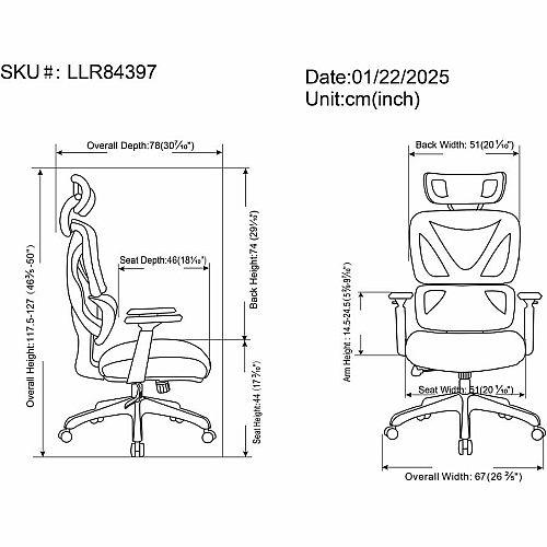 Lorell High-back Mesh Chair Foam, Fabric Seat Material - Mesh Back Material - High Back - 5-star Base - Black - Armrest - 1 Each (84397)