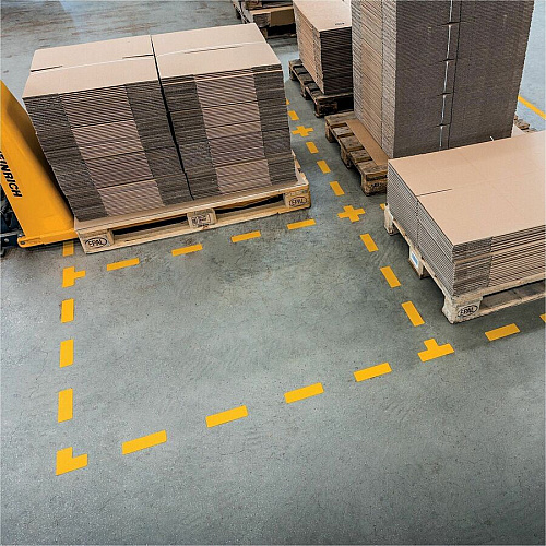 DURABLE Floor Marking Shape: "L" - 10 PK 3.9" Width x 3.9" Depth - L-shaped Shape - Abrasion Resistant, Permanent Adhesive, Slip Resistant, Easy Installation, Self-adhesive, Durable - Safety, Indoor, Driving Area, Walking Area - Plastic - Yellow  (170204)