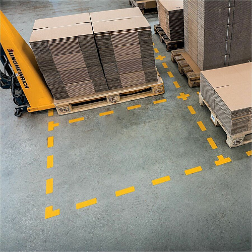 DURABLE Floor marking Shape: "T" - 10 PK 3.9" Width x 5.9" Depth - T Shape - Abrasion Resistant, Permanent Adhesive, Slip Resistant, Easy Installation, Self-adhesive, Durable - Safety, Indoor, Driving Area, Walking Area - Plastic - Yellow - 10 /  (170004)