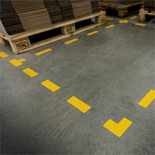 DURABLE Floor marking Shape: "T" - 10 PK 3.9" Width x 5.9" Depth - T Shape - Abrasion Resistant, Permanent Adhesive, Slip Resistant, Easy Installation, Self-adhesive, Durable - Safety, Indoor, Driving Area, Walking Area - Plastic - Yellow - 10 /  (170004)