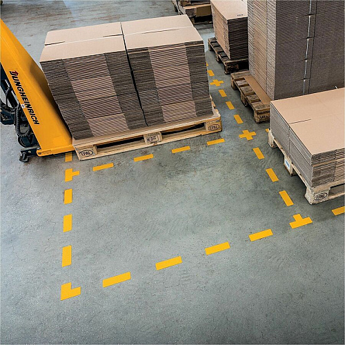 DURABLE Floor Marking Shape: Cross - 10 PK 3.9" Width x 5.9" Depth - Cross Shape - Abrasion Resistant, Permanent Adhesive, Slip Resistant, Easy Installation, Self-adhesive, Durable - Safety, Indoor, Driving Area, Walking Area - Plastic - Yellow - (170104)