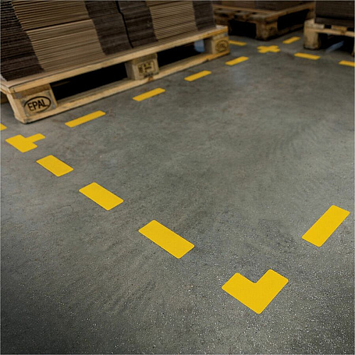 DURABLE Floor Marking Shape: Cross - 10 PK 3.9" Width x 5.9" Depth - Cross Shape - Abrasion Resistant, Permanent Adhesive, Slip Resistant, Easy Installation, Self-adhesive, Durable - Safety, Indoor, Driving Area, Walking Area - Plastic - Yellow - (170104)