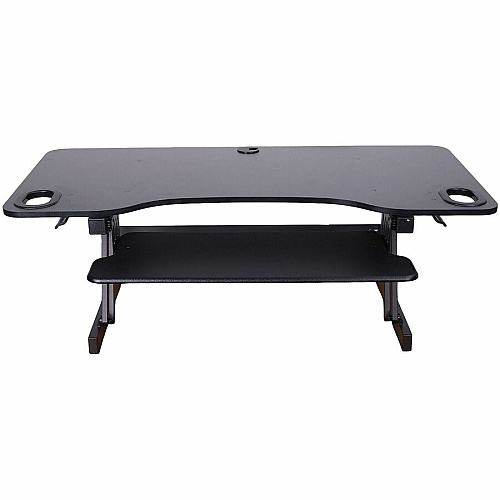 Rocelco ADR-45 45" Adjustable Desk Riser with EVR 40 lb Load Capacity - 17.50" Height x 45" Width x 23.50" Depth - Desk - Black - For Monitor, Keyboard, Notebook - Scratch Resistant Pad, Sturdy, Handle, Ergonomic, Retractable, Keyboard Tray, Gro (RADRB45)