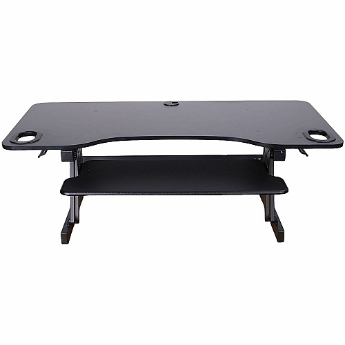 Rocelco ADR-45 45" Adjustable Desk Riser with EVR 40 lb Load Capacity - 17.50" Height x 45" Width x 23.50" Depth - Desk - Black - For Monitor, Keyboard, Notebook - Scratch Resistant Pad, Sturdy, Handle, Ergonomic, Retractable, Keyboard Tray, Gro (RADRB45)