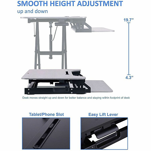 Rocelco Desk Riser & Converter 30 lb Load Capacity - 19.70" Height x 31.50" Width x 17" Depth - Desk - Gray Wood Grain - For Monitor, Keyboard, Notebook, Tablet, Smartphone - Ergonomic, Keyboard Tray, Sit-stand, Grommet, Cable Management, Handle  (RVADRG)