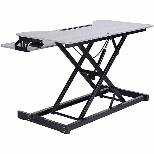 Rocelco Desk Riser & Converter 30 lb Load Capacity - 19.70" Height x 31.50" Width x 17" Depth - Desk - Gray Wood Grain - For Monitor, Keyboard, Notebook, Tablet, Smartphone - Ergonomic, Keyboard Tray, Sit-stand, Grommet, Cable Management, Handle  (RVADRG)