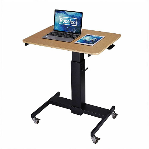 Rocelco Sit-to-Stand School Desk with Book Box 20 lb Load Capacity - 42" Height x 28" Width x 20" Depth - Desk - Wood Grain - Brown - For School, Monitor, Notebook, Student, Storage, Classroom, Book, Home - Gas Spring, Sit-stand, Adjustable, Lock (RMSD28)