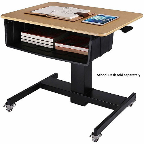 Rocelco Sit-to-Stand School Desk 20 lb Load Capacity - 41" Height x 28" Width x 20" Depth - Desk - Wood Grain - Brown - For School, Monitor, Notebook, Student, Storage, Classroom, Book, Office Supplies - Gas Spring, Sit-stand, Adjustable, Locka (RMSD28BB)