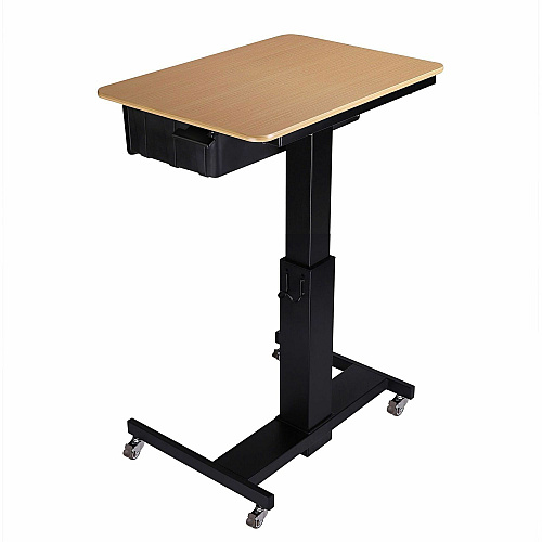 Rocelco Sit-to-Stand School Desk 20 lb Load Capacity - 41" Height x 28" Width x 20" Depth - Desk - Wood Grain - Brown - For School, Monitor, Notebook, Student, Storage, Classroom, Book, Office Supplies - Gas Spring, Sit-stand, Adjustable, Locka (RMSD28BB)