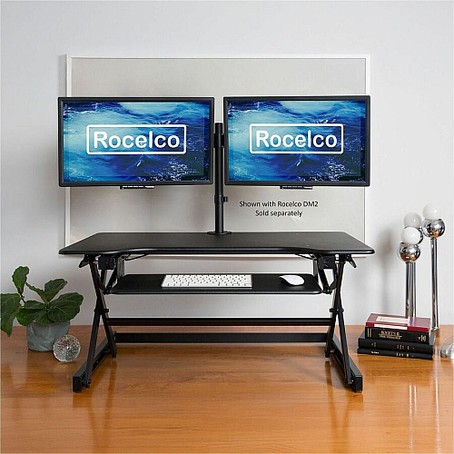 Rocelco Sit-to-Standing Desk Riser 40 lb Load Capacity - 20" Height x 40" Width x 23.60" Depth - Desk - Black - For Monitor, Notebook, Keyboard - Retractable, Grommet, Sit-stand, Keyboard Tray, Storage Space, Ergonomic, Cable Management - 1 Eac (RDADRB40)