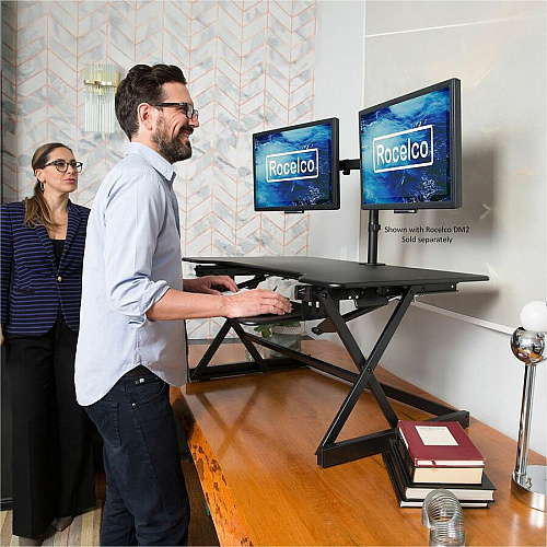 Rocelco Sit-to-Standing Desk Riser 40 lb Load Capacity - 20" Height x 40" Width x 23.60" Depth - Desk - Black - For Monitor, Notebook, Keyboard - Retractable, Grommet, Sit-stand, Keyboard Tray, Storage Space, Ergonomic, Cable Management - 1 Eac (RDADRB40)