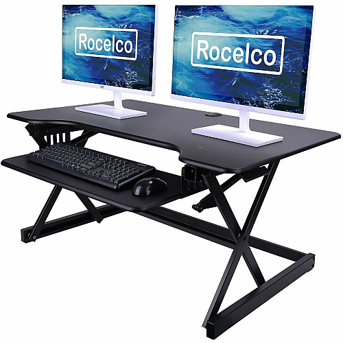 Rocelco Sit-to-Standing Desk Riser 40 lb Load Capacity - 20" Height x 40" Width x 23.60" Depth - Desk - Black - For Monitor, Notebook, Keyboard - Retractable, Grommet, Sit-stand, Keyboard Tray, Storage Space, Ergonomic, Cable Management - 1 Eac (RDADRB40)