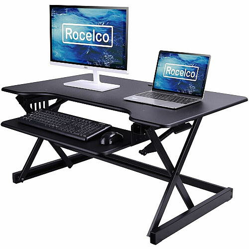 Rocelco Sit-to-Standing Desk Riser 40 lb Load Capacity - 20" Height x 40" Width x 23.60" Depth - Desk - Black - For Monitor, Notebook, Keyboard - Retractable, Grommet, Sit-stand, Keyboard Tray, Storage Space, Ergonomic, Cable Management - 1 Eac (RDADRB40)