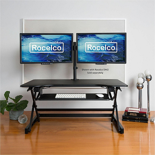 Rocelco Standing Desk Converter & Dual-Monitor Mount 40 lb Load Capacity - 20" Height x 40" Width x 23.60" Depth - Desk - Black - For Monitor, Notebook, Keyboard - Retractable, Keyboard Tray, Grommet, Cable Management, Flexible, Dual Display (RDADRB40DM2)