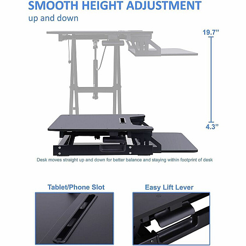 Rocelco Desk Riser & Dual-Monitor Mount Up to 27" Screen Support - 30 lb Load Capacity - 19.17" Height x 31.50" Width x 17.45" Depth - Desk - Black - For Monitor, Keyboard, Tablet, Smartphone - Dual Display, Sit-stand, Ergonomic, Keyboard Tray (RVADRBDM2)