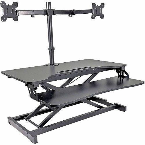 Rocelco Desk Riser & Dual-Monitor Mount Up to 27" Screen Support - 30 lb Load Capacity - 19.17" Height x 31.50" Width x 17.45" Depth - Desk - Black - For Monitor, Keyboard, Tablet, Smartphone - Dual Display, Sit-stand, Ergonomic, Keyboard Tray (RVADRBDM2)