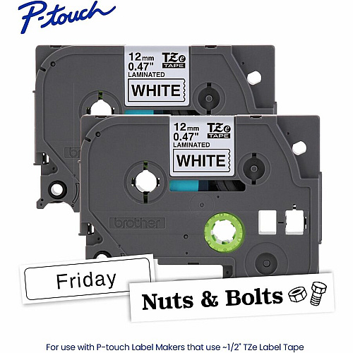 Brother Label Tape x 15/32" Width - Tape - Removable Adhesive - White - Polyester - Water Resistant - Laminated - 1 Each (TZE2312PKG)