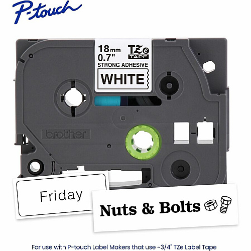 Brother P-touch TZe Label Tape x 45/64" Width x 26 1/4 ft Length - Tape - Removable Adhesive - White - Plastic, Polyethylene Terephthalate (PET) - Water Resistant - Laminated - 1 Each (TZES241G)